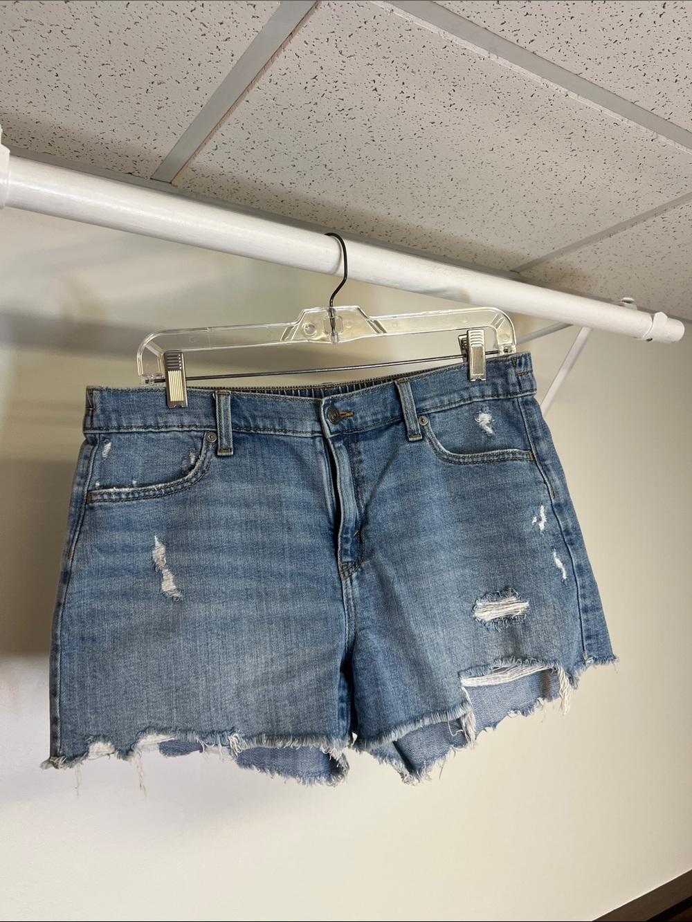 aerie Light Blue Distressed Denim Jean Shorts- M